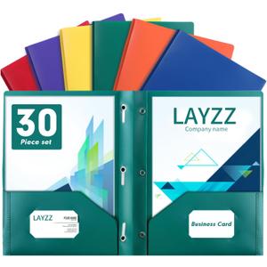 Plastic Two Pocket Folders with Prongs, LAYZZ 30 Pack Heavyweight Letter Size Plastic Folders with Pockets and Prongs, Poly Plastic Folders for Office & School (6 Colors)