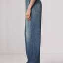 Women's Wide Leg Jeans Look Like Denim Cotton Terry Pull-On Print Denim Sweatpants with Elastic Waistband, Size M