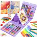 VigorFun Art Supplies, 240-Piece Drawing Art Kit, Gifts for Girls Boys Teens, Art Set Crafts Case with Double Sided Trifold Easel, Includes Sketch Pads, Oil Pastels, Crayons, Colored Pencils (Purple) 16x 13 inch