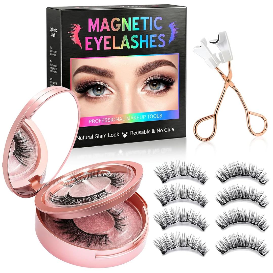 Magnetic Eyelashes with Applicator - Lightweight Reusable Eyelashes Natural Look, No Glue or Eyeliner Needed, Waterproof 3D Magnetic Eyelashes for Beginners