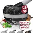 Gusto Nostro Natural Marble Mortar and Pestle Set | 5 Inch - 2.5 Cup Large Mortar Pestle Set for Grinding Herbs, Nuts, Grains | Pesto Grinding and Guacamole Stone Bowl | Marble Spice Crusher (Black Zebra with White Stripe)