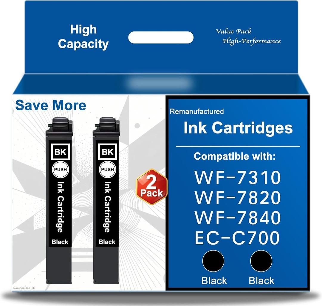 Remanufactured for 812XL Black Ink Cartridges Replacement for Epson 812 Ink Cartridges Work with Workforce Pro WF-7840 WF-7820 WF-7310 EC-C7000 Printer Workforce Pro 7840 7310 Ink High Yield (2 Pack)