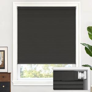 LazBlinds Cordless Cellular Shades, No Tools No Drill Blackout Honeycomb Shades Pleated Blinds for Windows, 27'' W x 48'' H, Midnight Black