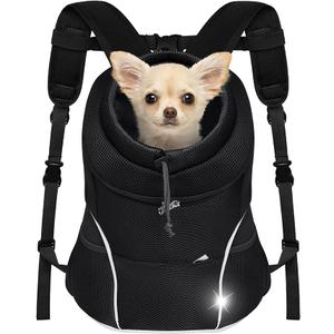 YUDODO 4-8lbs Dog Front Carrier Backpack, Adjustable Breathable Pet Carrier for Small Dogs, Ventilated Puppy Back Pack with Safety Belt, Lightweight Doggy Backpack for Hiking Outdoor (Jet Black, M)