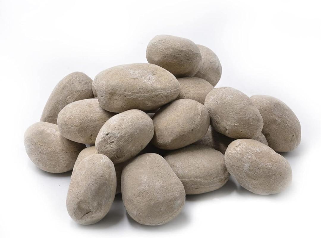 Stanbroil 24pcs Light Weight Ceramic Fiber Pebble Stones for Indoor, Gas Inserts, Ventless, Vent Free, Electric, Outdoor Fireplaces and Fire Pits - Beige