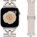 Wearlizer Braided Magnetic Band Compatible with Apple Watch Bands 42/46/44/45/49mm Women Men, Designer D-Shape Stretchy Elastic Nylon Strap for iWatch Series 11 10 9 8 7 6 5 4 SE/Ultra 3 2 1 (Starlight/Starlight)