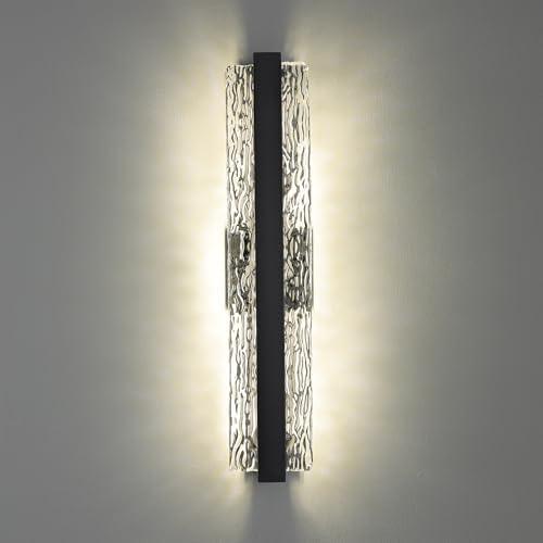 Faziyo Modern Crystal Wall Sconce, 24 Inch Hardwired Wall Lamp, 4000K Dimmable Black Sconce Wall Lights Indoor Wall Mount, 34W Wall Light Fixtures for Bathroom Vanity Light, Porch, Washroom