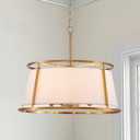 Shrine Lighting Drum Chandeliers, Modern Style, Perfect Pendant Light Fixture for Dining Room, Living Room, D20'' x H9'', Adjustable Chains 59'', E12*4 Sockets, White Lampshade & Brass Finish Frame (Brass D19.7'')