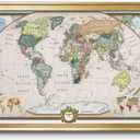 Renditions Gallery Colorful World Map Canvas Wall Art with Gold Frame Wall Hanging Travel Map with Push Pins for Home, Office, Classroom (20x30)