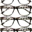 4 Pack Reading Glasses with Spring Hinges, Rectangle Readers for Women Men, Grey Tortoise*4, 2.0 x