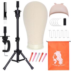 PWEOUKE Wig Stand with Head for Styling Wigs,23'' Canvas Wig Head with Foldable Mannequin Head Tripod for Wigs,Wig Head Stand Tripod with Canvas Block Head for Cosmetology (White) PWEOUKE Wig Stand with Head for Styling Wigs,23'' Canvas Wig Head with Foldable Mannequin Head Tripod for Wigs,Wig Head Stand Tripod with Canvas Block Head for Cosmetology (White)