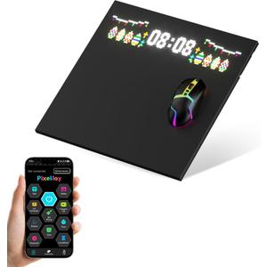 RGB Gaming Mouse Pad LED Pixel Display with Custom Animations, Tempered Glass, Anti-Slip Base, App Control for Keyboard & Mouse, Multiple Sizes, S 13.8 x 11.9 in,Black