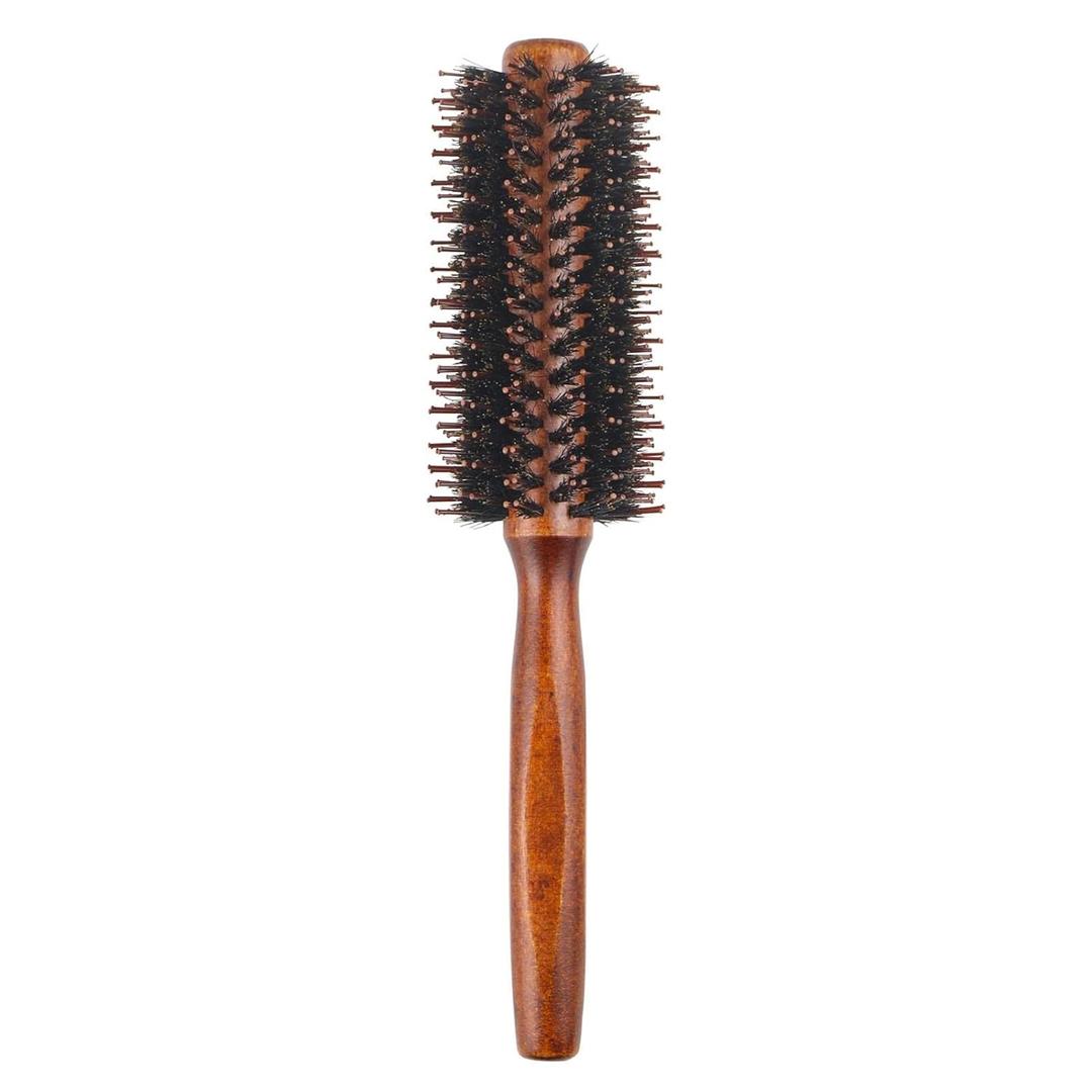 Boar Bristle Round BrushNatural Bristle Hair Brush Wooden Handle Styling Brush Prevents Tangles and Anti-Static for Hair Blowing, Styling, Curling, Detangling and Straightening(size:22.3x4.7cm)