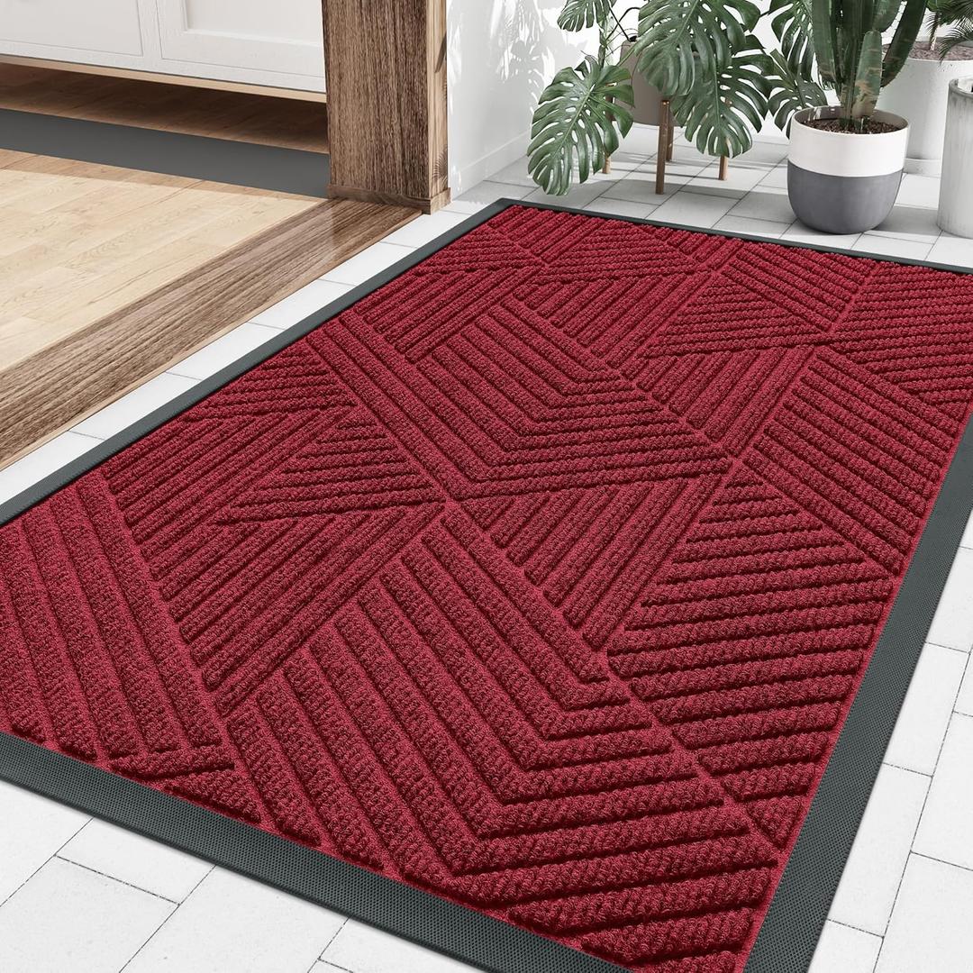 Smiry Front Door Mat Outside Entrance, Heavy Duty Sturdy Natural Rubber Doormat, Trap Dirt and Moisture, Easy Clean Low Profile Welcome Floor Mats for Indoor Outdoor Entry, 29.5x17 Inch, Wine Red