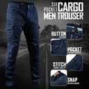 J.A.G. Motorcycle Riding Pants with Aramid Lining & CE Level 2 Armor Twill Cargo Motorcycle Protective Touring Pants (Blue, L)