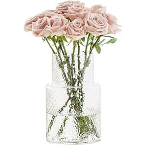 Large Glass Vase - Clear Ribbed Vase - Fluted Flower vase for Modern Home Dcor - Glass vases for Centerpieces - Living Room, Dining Table, Shelf, Entryway, Office, Wedding Centerpieces
