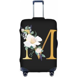 Flower Lette M Black Luggage Cover Elastic Washable Stretch Suitcase Protector Anti-Scratch Travel Suitcase Cover for Kid and Adult L (25-28 inch suitcase)