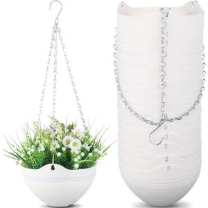 Zopeal 16 Pack Self Watering Hanging Planters 8 Inch Indoor Outdoor Hanging Planter Pots White Plastic Hanging Flower Pots Hanging Planter Basket Container with Drainer and Hanging Chain