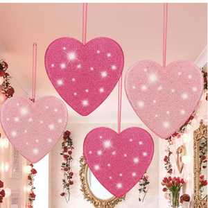 Jenaai 4 Pcs 11 Inch Valentines Large Heart Ornament Pink Glitter Hanging Hearts Decorations for Valentine's Day Tree Home Ceiling Wedding Birthday Party Decorations