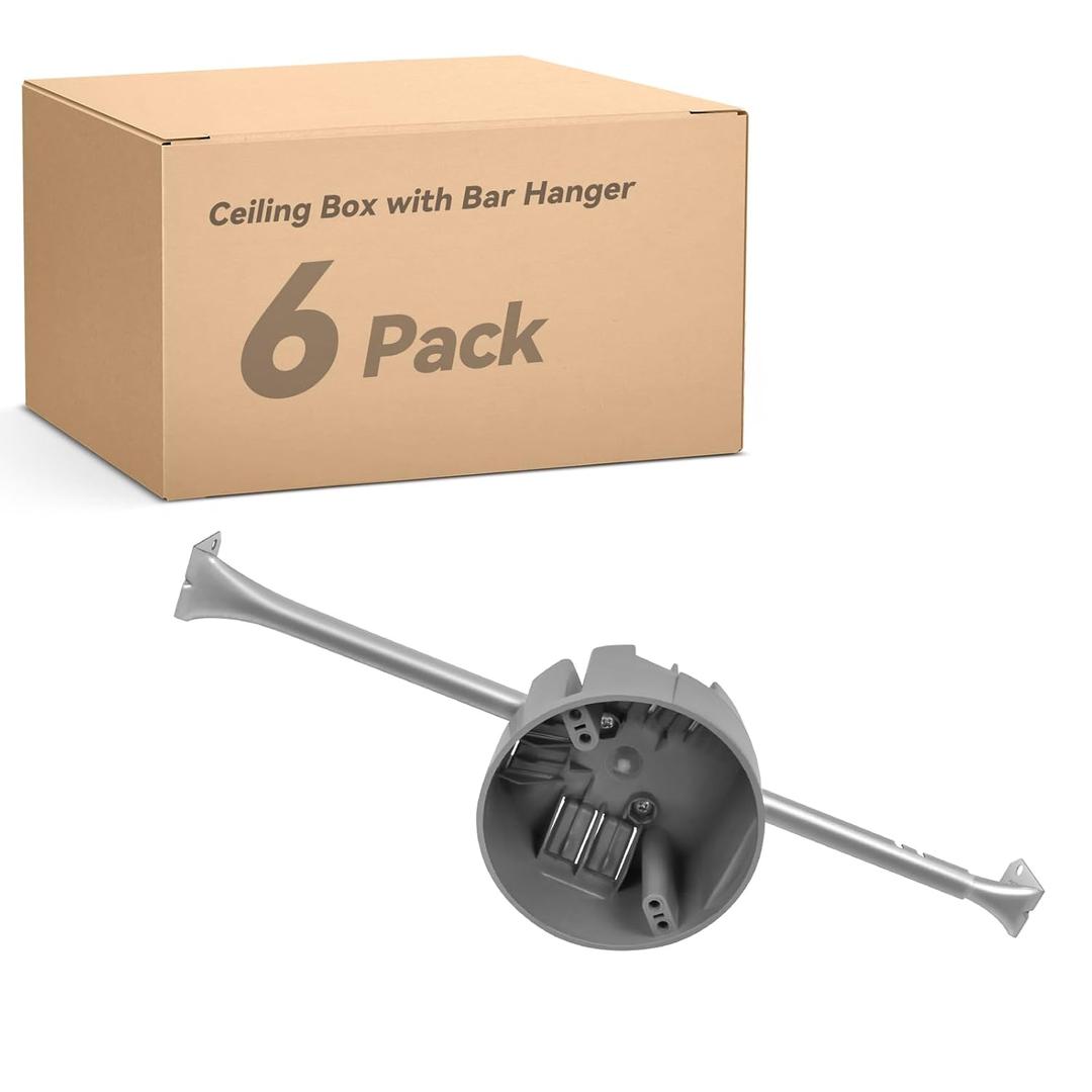 Round Electrical Box with Hanger Bar, 14"/18"/23.5" Adjustable, PVC Ceiling Box for Lights, 20 CU.in, UL Listed, 6 Pack