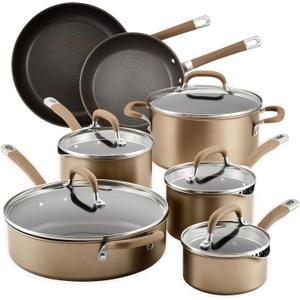 Circulon Premier Professional Hard Anodized Nonstick Cookware Induction Pots and Pans Set Nonstick, Home Essentials, 12-Piece, Bronze