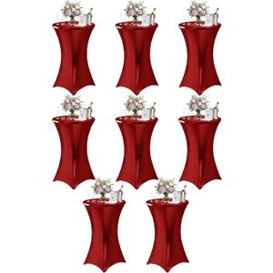 Cocktail High Top Table Covers - 32x43 Inch Fitted Spandex Round Cocktail Tablecloth for Bar Height Standing Table Cloths Reusable, for Party Wedding Banquet Event Decorations, Shiny Red, 8 Pack