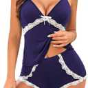 Avidlove Sexy Pajamas Set for Women Lace Modal Cute Lingerie Sets 2 Piece Cami Pj Shorts Set Sleepwear (Blue, XL)