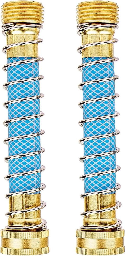 Fevone 5.7" Garden Hose Extension, Coil Spring Protector, 3/4" Solid Brass Fittings, Kink Free/No Leak, 2 Pack (E2)