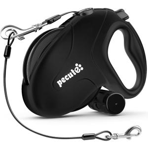 Pecute 32ft Retractable Dog Leash with Poo Bag Holder, Chew Proof Dog Leash with 360 Tangle-Free Extended, Anti-Slip Handle & Quick Brake Button, Suitable for Dogs Up to 110lbs in Weight (Black)