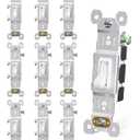 AIDA 15 Amp Single Pole Quiet Indoor Toggle Switch Self-Grounding ON Off, Residential Grade, UL Listed, Quickwire Push-in & Side Wired (White, 10 Pack)