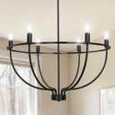 DORESshop Black Dining Room Light Fixture, 6-Light Farmhouse Black Chandelier for Bedroom, Adjustable Height Modern Metal Candle Chandelier for Kitchen Island, Living Room, Foyer, Entryway, 28.5in