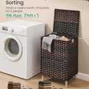 SONGMICS 2-Section Laundry Hamper with Lid, 29 Gal (110L) PE Rattan Laundry Basket with Removable Washable Liners, for Bedroom & Living Room, Chestnut Brown ULCB222ME01