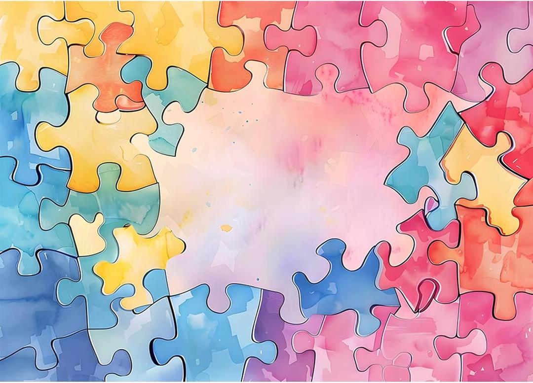 7X5FT Birthday Party Backdrop Banner Pastel Puzzle Design Photo Booth Background with Balloon Decoration Party Photography Backdrops Cartoon Party Wedding BY325