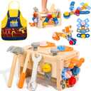TONZE Kids Tool Set with Apron, 39 PCS Wooden Toddler Tool Bench Box Montessori Toys for 2 3 4 Year Old Boys Girls, Educational STEM Construction Toys Pretend Play Toddler Toys Age 3-5 Birthday Gift
