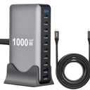 1000W 10-Port GaN 4 Desktop Charging Station with 240W 6.6 ft Data Cable - Compatible with Tablets, Phones, Laptops, Gaming Consoles, Headphones