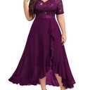 Knitee Women's Plus Size Sequin Lace Sweetheart Neck Ruffled Hemline Formal Evening Maxi Dresses Maroon (Purple, XXL)