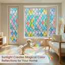 Coavas Window Privacy Film Stained Glass Window Clings 3D Rainbow Film for Glass Door Decorative Colorful Lattice Stickers Static Cling Sun Blocking Door Coverings for Home, 35.4 x 78.7 inch