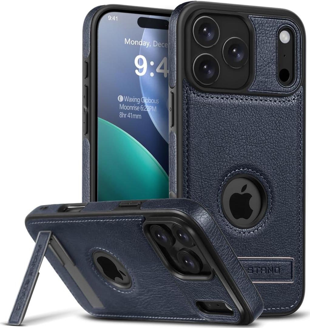 Designed for iPhone 17 Pro Max Leather Case with Stand, Protection Slim Adjustable Kickstand Phone Cover Compatible with iPhone 17 Pro Max (Blue)