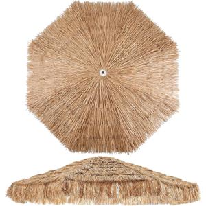 CroBlissful 9 Ft Thatched Tiki Patio Umbrella Replacement Canopy, Thatched Tiki Umbrella Top, Large Tropical Hawaiian Style Roof Cover for Outdoor Shade, 8 Ribs, Canopy Only