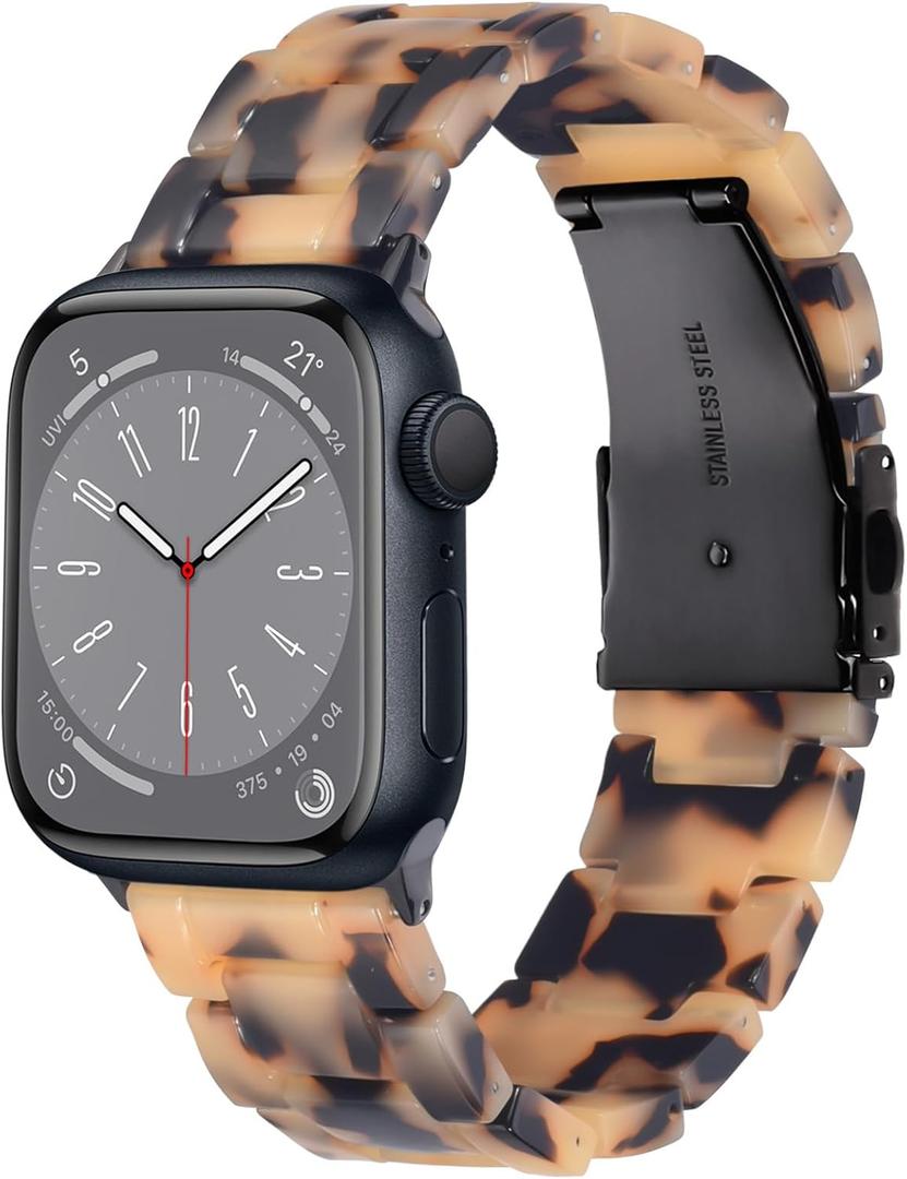 CRIS-BAND Compatible with Resin Apple Watch Bands Series 7/8/9/10/11 46mm 45mm 44mm 42mm for Women,Fancy Strap for iWatch Ultra 3/2 49mm Series 6/5/4/3/2/1/SE3 Slim Light Bracelet Wristband (Milk-Tortoise)