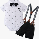 YUEMION Infant Baby Boy Clothes Gentleman Outfits Suits Summer Short Sleeve Bowtie Bodysuit Shirts + Suspender Shorts(0-24M) (12-18 Months)
