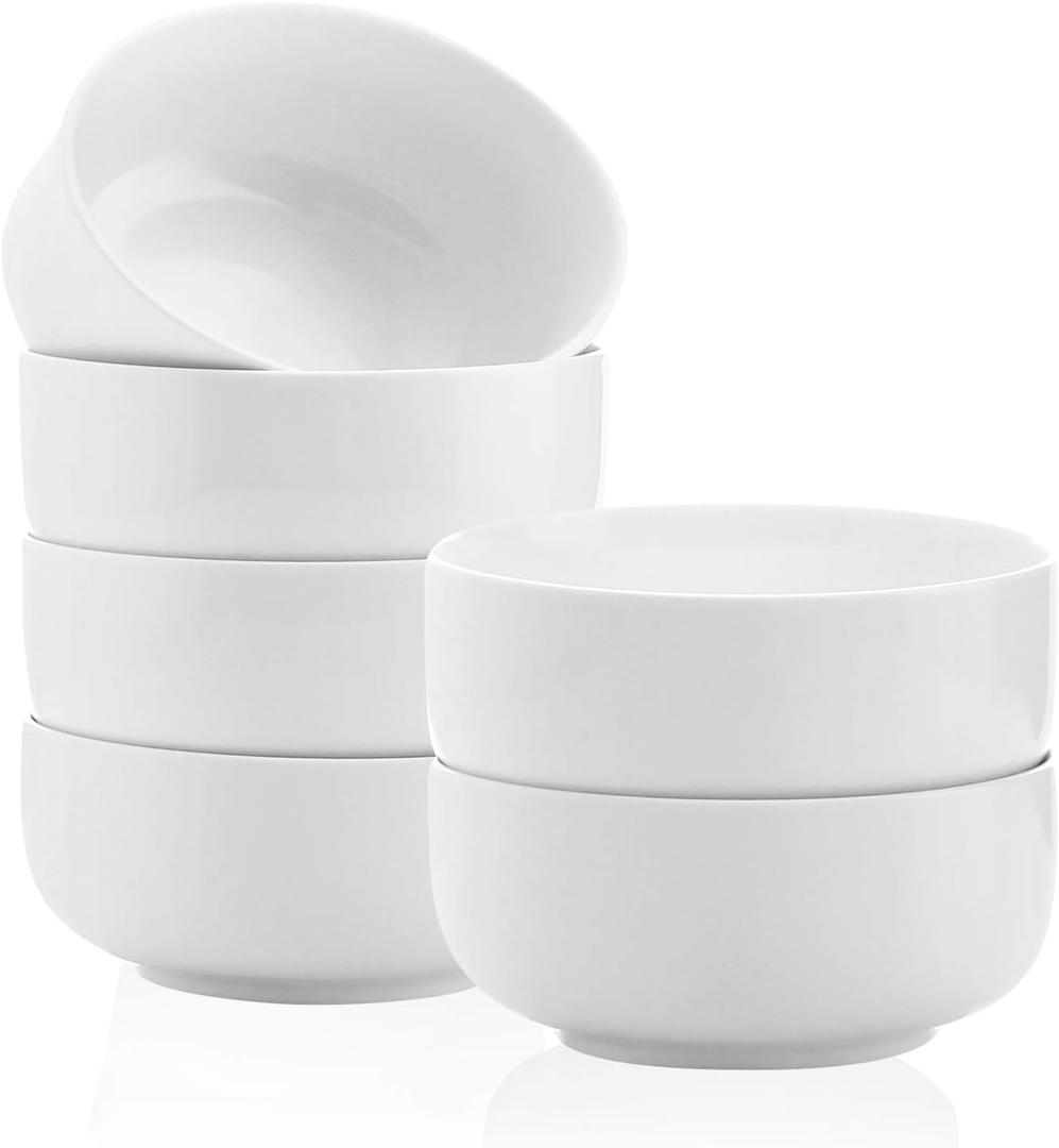 Kanwone Porcelain Bowl Set - 32 Ounce for Cereal, Salad and Soup, Bowls for Kitchen, Microwave and Dishwasher Safe - Set of 6, White