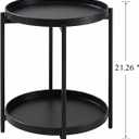 2 Tier Round Side Table, Folding Round Metal End Table Small Nightstand with Two Removable Tray for Bedroom Living Room Bedside Small Spaces Black