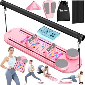 Pilates Board, Pilates Reformer Set, 7 in 1 Multifunctional Pilates Reformer Machine with Timer, Portable Foldable Pilates Board for Home Workout, Pilates Kit with Storage Bag (Pink)