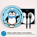 96 Pcs Penguin Birthday Party Supplies Winter Onederland Penguin Party Plates and Napkins Disposable Arctic Animal Tableware Set for Kids Birthday Baby Shower Decorations Serves 24