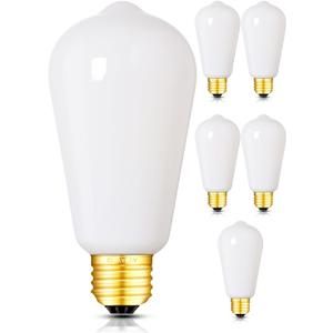 10W Dimmable Opal LED Edison Bulbs, 3000K Soft White, 100W Incandescent Equivalent 1000 Lumens, E26 Medium Base, Vintage Edison Style ST58 / ST19 Milky Glass LED Filament Light Bulb, 6 Pack