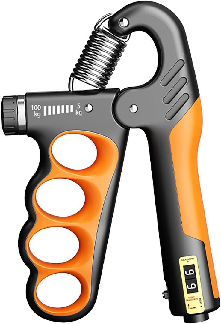 Grip Strength Trainer, Hand Grip Strengthener with Adjustable Resistance 11-220Lbs(5-100KG), Automatic Counter, Ergonomic Design, Forearm Strengthener for Musicians Athletes and Injury Recovery (Orange)
