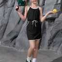 Mirawise Girls Summers Dresses with Shorts Casual Spaghetti Straps Crisscross Back 2 Piece Beach Dress Black Size 6 7