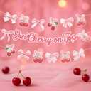 Our Cherry on Top Decorations - Pink Cherry Bow Party Garland for Birthday, First Baby Shower, and Valentines Themed Celebrations
