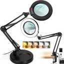 12X Magnifying Glass with Light and Stand, 2-in-1 Desk Lamp & Clamp Light, Seylae 5 Color Modes, Brightness Stepless Dimmable LED Lighted Magnifier Hands Free, Magnifier Lamp for Close Work, Reading